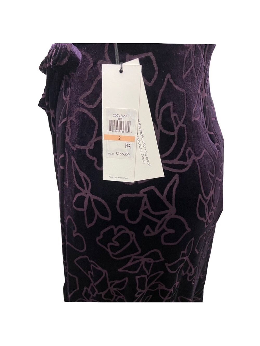 ๐ฉ๐๏ธ NWT $159 Calvin Klein Purple Short V-Neck Ruffled Hem Faux Wrap Velvet Dress - Picture 13 of 14